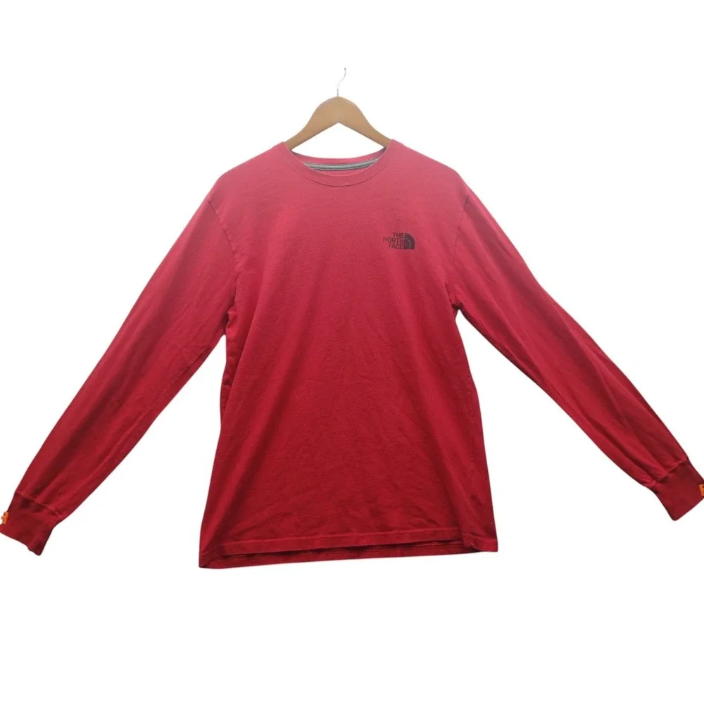 The North Face Mens Red Long Sleeve Box Logo Graphic T-Shirt Size M